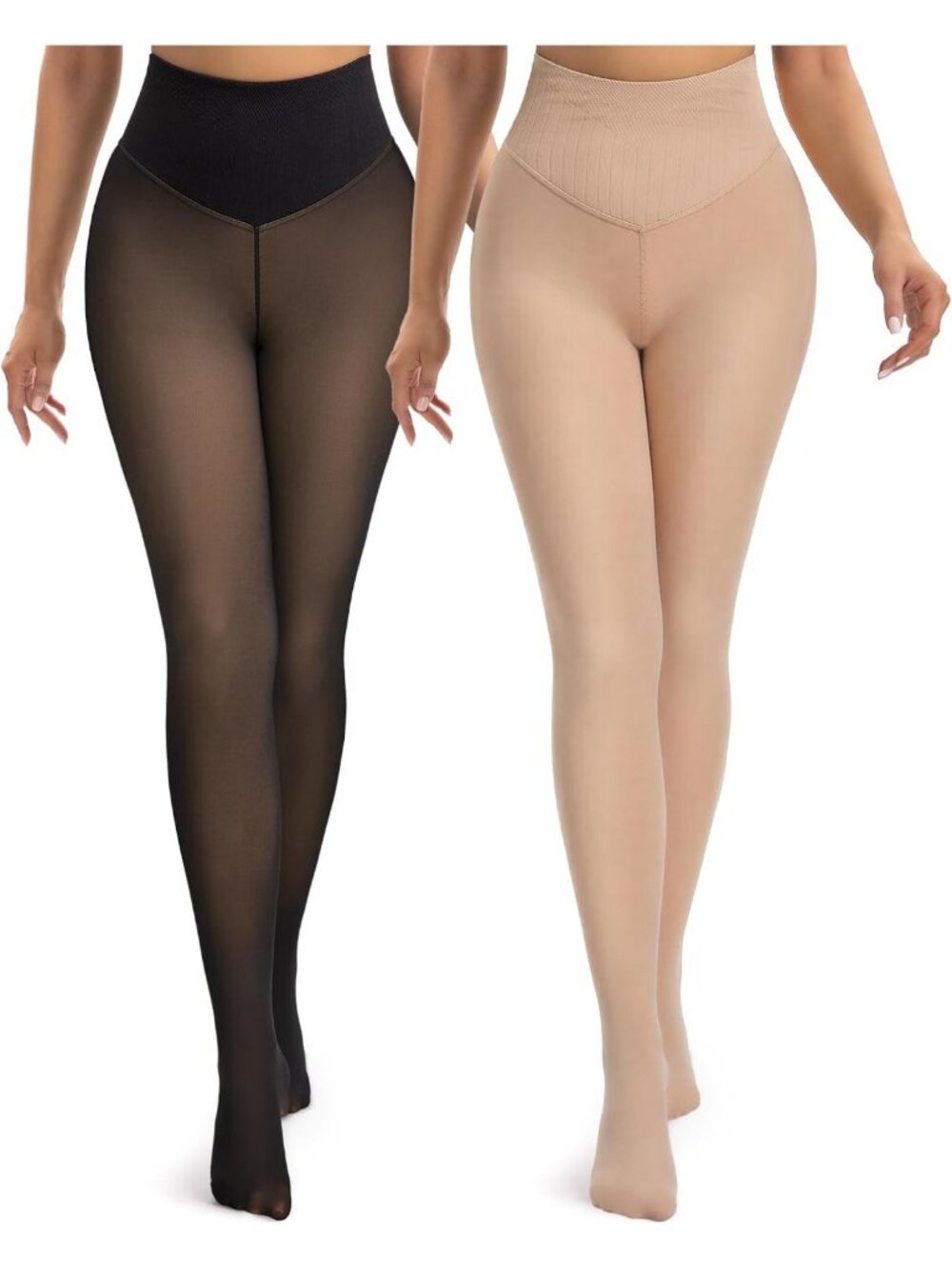 HONGTEYA 2PCS Fleece Lined Leggings Women Thermal Tights Fake Translucent